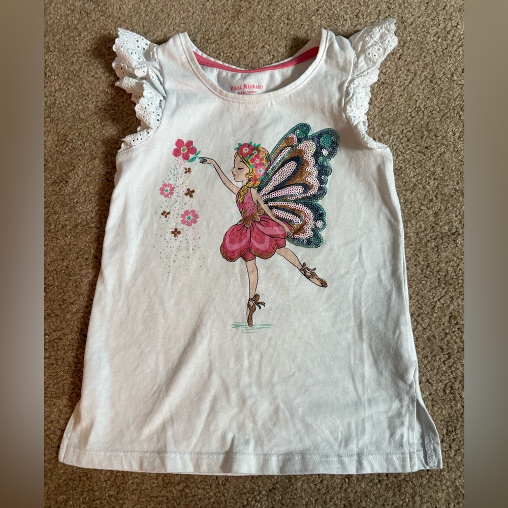Isaac Mizrahi White Fairy Print Kids Tank Top